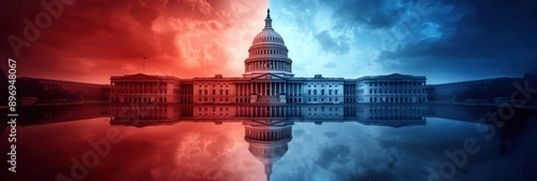Obraz US Capitol split in half, blue and red colors.