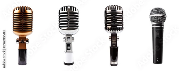 Fototapeta Collection set of microphones isolated on transparent background