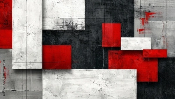 Fototapeta Abstract Red And White Geometric Shapes