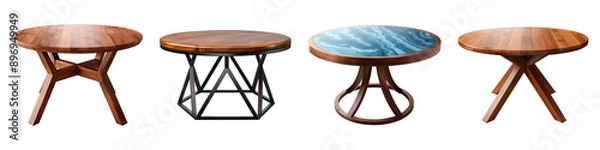 Fototapeta Collection set of modern round tables isolated on transparent background