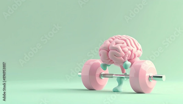 Obraz human brain with dumbbell. Created with Ai