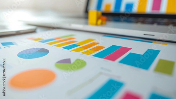 Fototapeta Colorful Business Charts and Graphs: Analyzing Financial Data