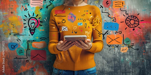 Fototapeta An Illustration of a person interacting with marketing technology