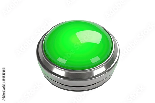 Fototapeta Illustrated Green Button Buzzer in 3D, Isolated on White Background