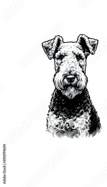 Obraz イギリスのエアデール・テリアのモノトーン画像。最大のテリア種で、知的で勇敢。