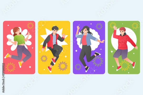 Fototapeta Young people hand drawn composition set