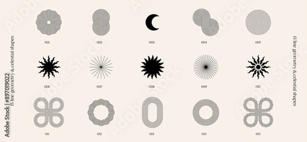 Fototapeta retro boho minimalism line art geometry and celestial shapes, minimalist vector illustrations, mid-century modern graphic design, sun, circle, moon