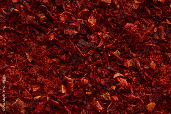 Fototapeta Red paprika powder texture. Background with copyspace. Top view