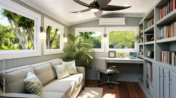 Obraz Modern interior of a home office combined with a library and a relaxation area