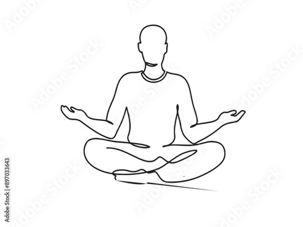 Obraz Meditating man in lotus yoga pose. line drawing. Vector illustration.
