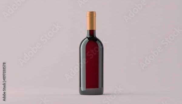 Fototapeta Red wine bottle mock-up on soft gray background.3D illustration