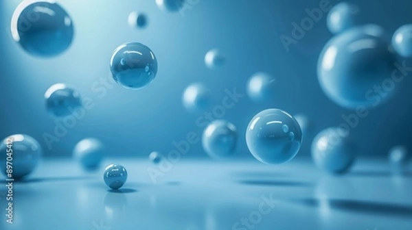 Fototapeta Floating Blue Bubbles in Abstract Light Setting with Soft Reflections