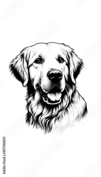 Obraz イギリスのゴールデン・レトリーバーのモノトーン画像。優しく愛情深い性格で、黄金の被毛が特徴。