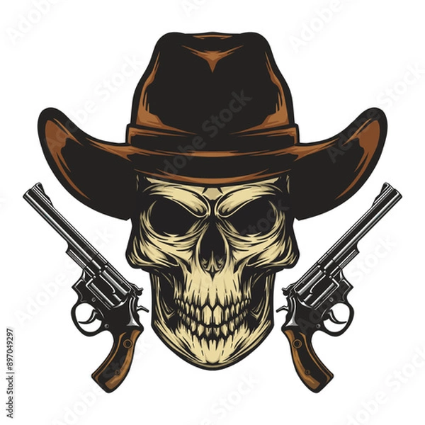 Obraz Cowboy Skull with double gun Premium vector