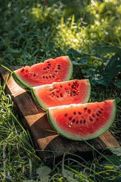 Fototapeta Slices of watermelon in summer garden