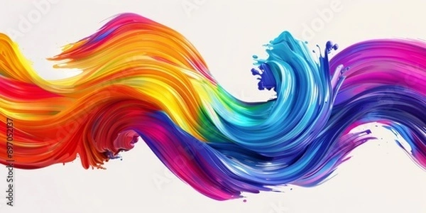 Fototapeta Color brush paint ribbon stroke swirl abstract splash background wave. Brush brushstroke color ribbon paint stroke flow shape wavy design paintbrush pen fluid rainbow element texture acrylic 3D line