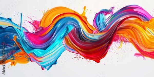 Fototapeta Color brush paint ribbon stroke swirl abstract splash background wave. Brush brushstroke color ribbon paint stroke flow shape wavy design paintbrush pen fluid rainbow element texture acrylic 3D line