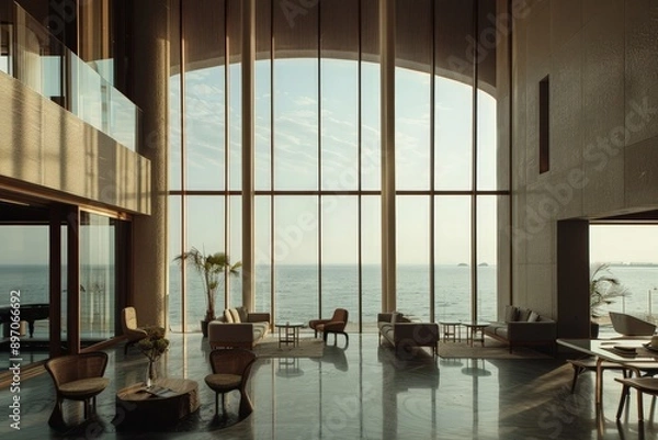 Obraz Modern Interior with Ocean View