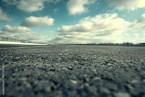 Obraz Vehicle Background. Asphalt Road Cutting Through Empty Scenery with Sky in the Background