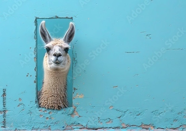 Fototapeta A Llama isolated on a Blue Background
