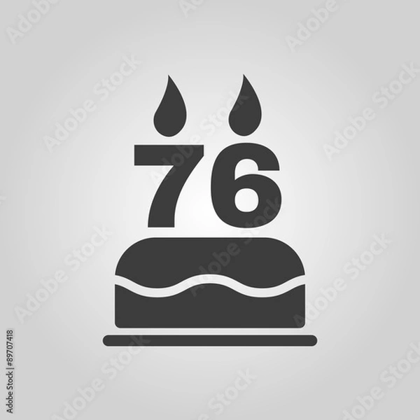 Fototapeta The birthday cake with candles in the form of number 76 icon. Birthday symbol. Flat