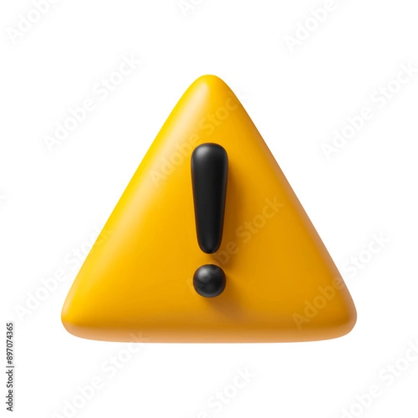 Fototapeta 3D yellow triangle exclamation mark icon in realistic style. Vector illustration of yellow triangle with black sign inside warning about danger. Triangle attention sign icon on gray background