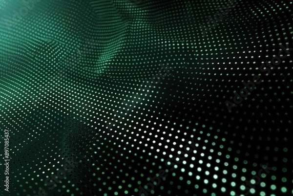 Fototapeta Deep green and black gradient textured background with a dot matrix pattern, photo studio backdrop, computer digital