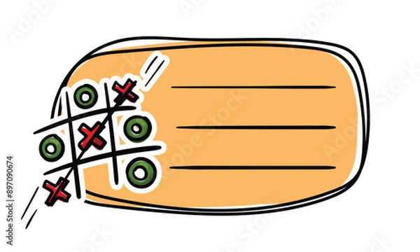 Fototapeta Bright school sticker with tic tac toe and space for text. Simple vector label for notebook, textbook, diary. School, learning, education concept