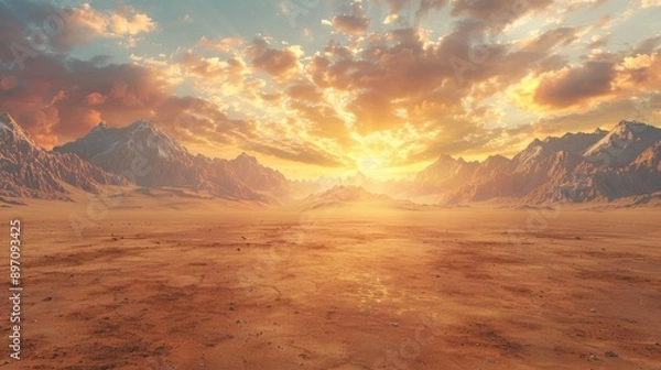 Obraz Sunset Over a Desolate Mountainous Landscape