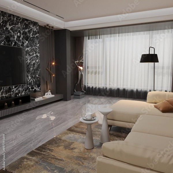 Obraz  Render of wood mushroom coffee table in the living room