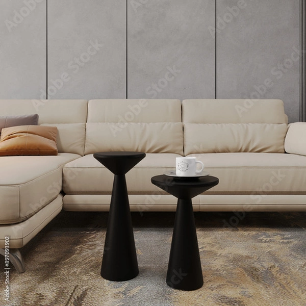 Obraz  Render of wood mushroom coffee table in the living room
