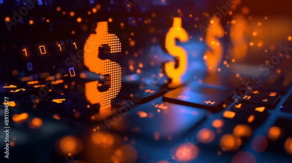 Obraz Investment and asset management concept: earning money online, finance, and fundraising with dollar icons.