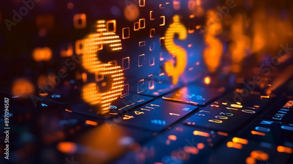 Obraz Investment and asset management concept: earning money online, finance, and fundraising with dollar icons.