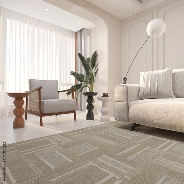 Obraz Render of wood mushroom coffee table in the living room 