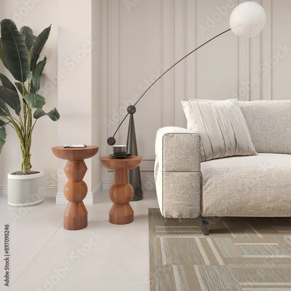Obraz Render of wood mushroom coffee table in the living room 