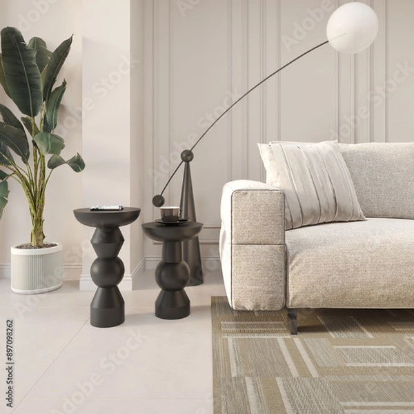 Obraz Render of wood mushroom coffee table in the living room 