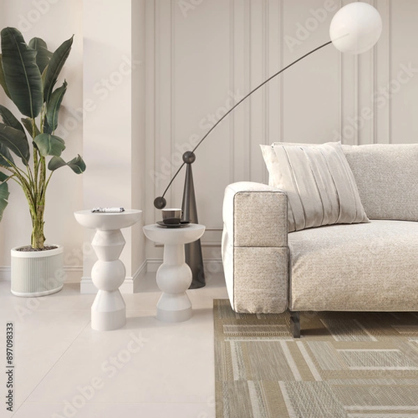 Obraz Render of wood mushroom coffee table in the living room 