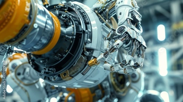 Fototapeta Futuristic robot performing complex scientific experiments