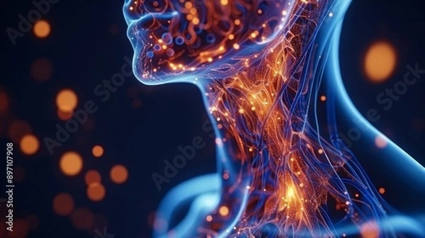 Fototapeta Detailed 3d human throat anatomy illustration with focus on the thyroid gland structure