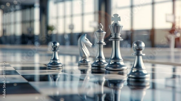 Obraz Strategic Chess Duel in a Modern Corporate Office Environment