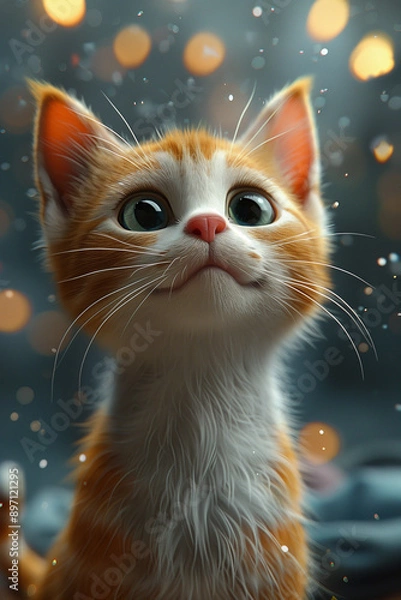 Fototapeta Portrait of a cute 3d cat character, illustration