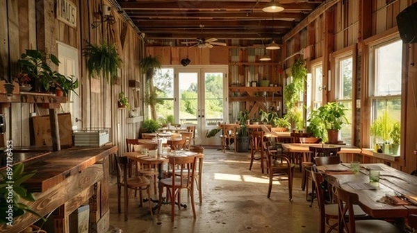 Obraz Thai restaurant with nature forest trees. Interior design. AI generated illustration