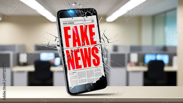 Obraz Fake news concept fake news on broken screen