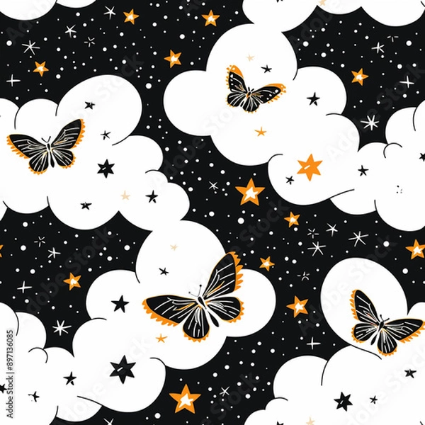 Fototapeta Butterflies and flowers and the sky