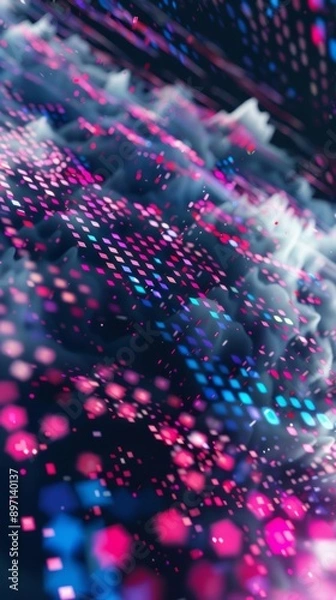 Fototapeta flowing digital pixel cloud in space texture, Flowing Digital pixel Cloud in space texture