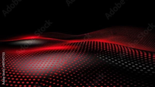 Obraz Abstract red wave design flowing on halftone dots pattern background with copy space