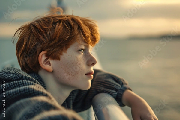 Obraz Luxury boat yacht shop cruise liner traveling through sea ocean teal water, Generative AI