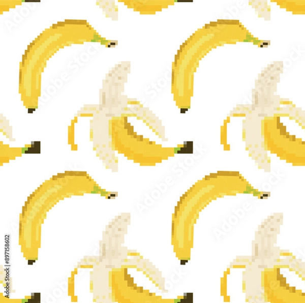 Obraz Seamless pattern of bananas in peel and bananas without peel. Ideal for digital design, textiles and wallpaper.