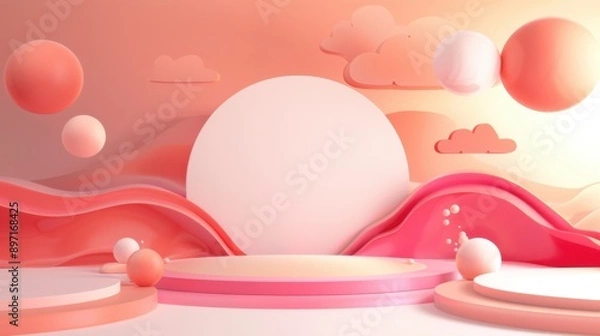 Fototapeta A pink and white background with a large white circle in the middle