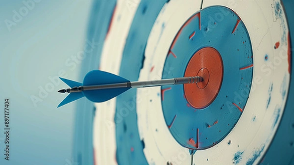 Fototapeta Target with dart in the center, business objective and achievement or personal success.